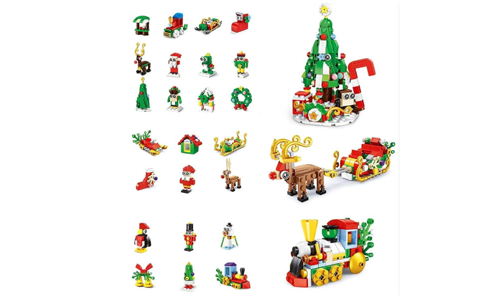 Christmas Advent Calendar Building Blocks for Adults Featuring Tree Reindeer and Sleigh Train