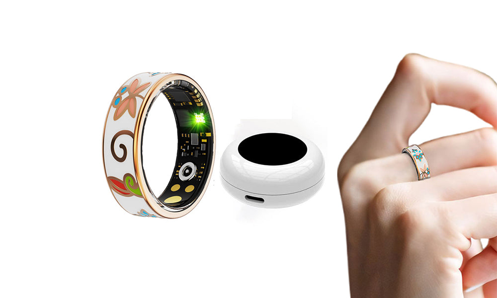 Bluetooth Vntage Enamel Style Smart Ring Water Resistant Fitness Health Tracker