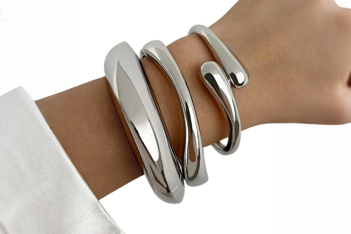3Pcs Set Women Chunky Bangle Bracelets Wide Wrist Cuff Stackable Fashion Jewelry Gift