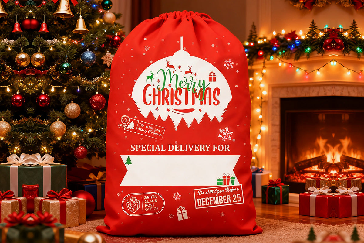 2Pcs Christmas Gift Canvas Bags Santa Sacks Drawstring Christmas