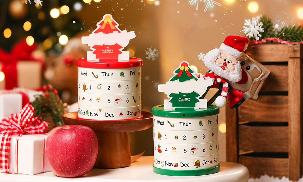 Christmas Apple Gift Box with Rotating Calendar and Storage Compartment