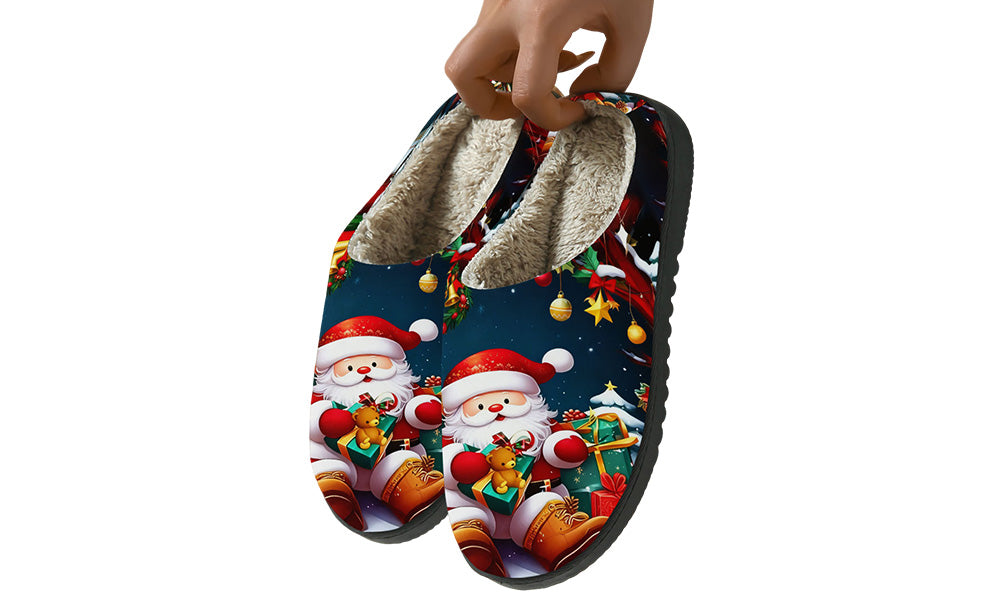 Christmas Print Warm TPR Home Slippers with Non Slip Soles