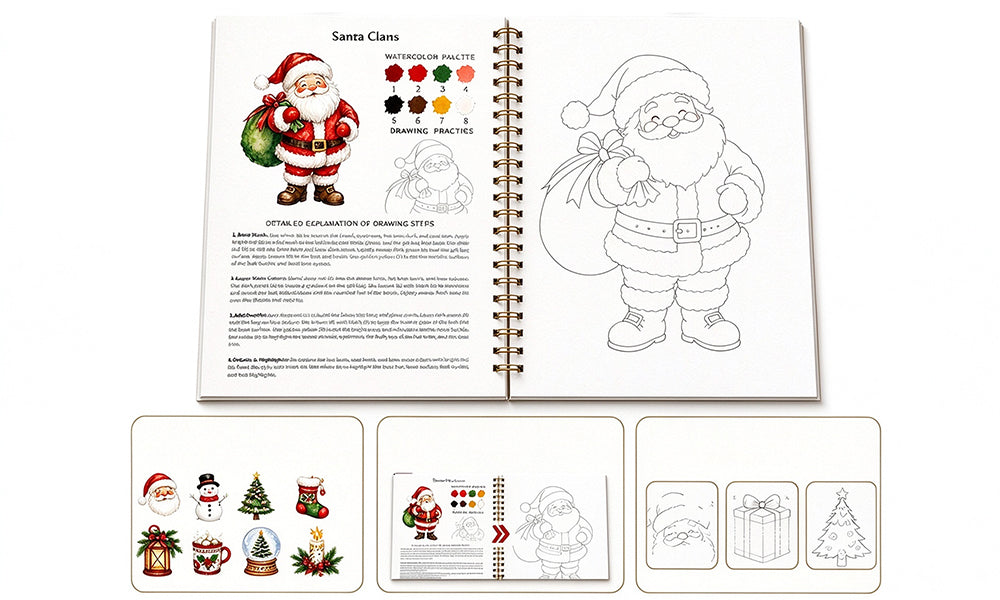 Christmas Watercolor Workbook 14 Designs 200g Cold Press Paper Spiral Bound