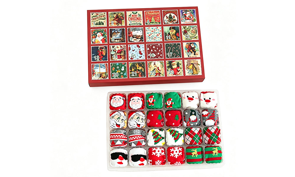 12 Pairs Christmas Socks Advent Calendar with 24 Day Countdown Gift Box