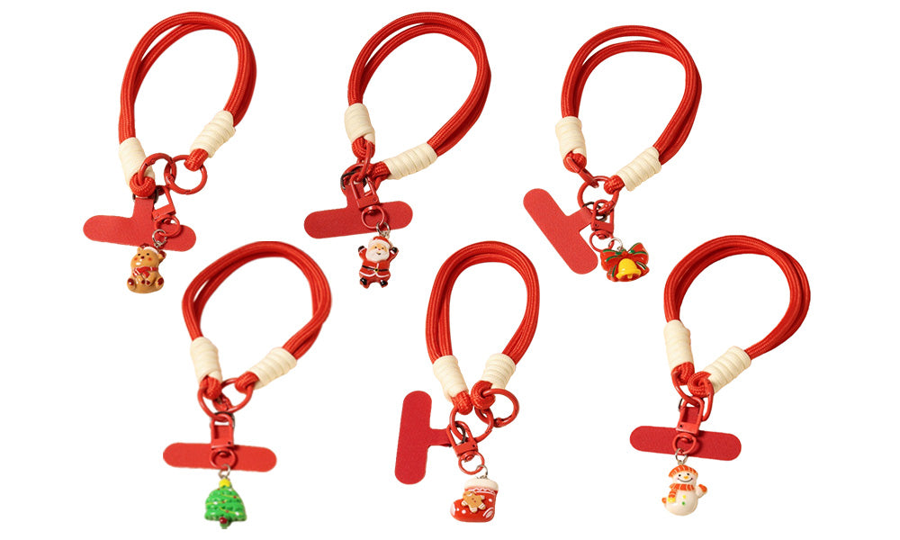 3/6PCS Red Christmas Wrist Straps Phone Case Lanyards and Keychains