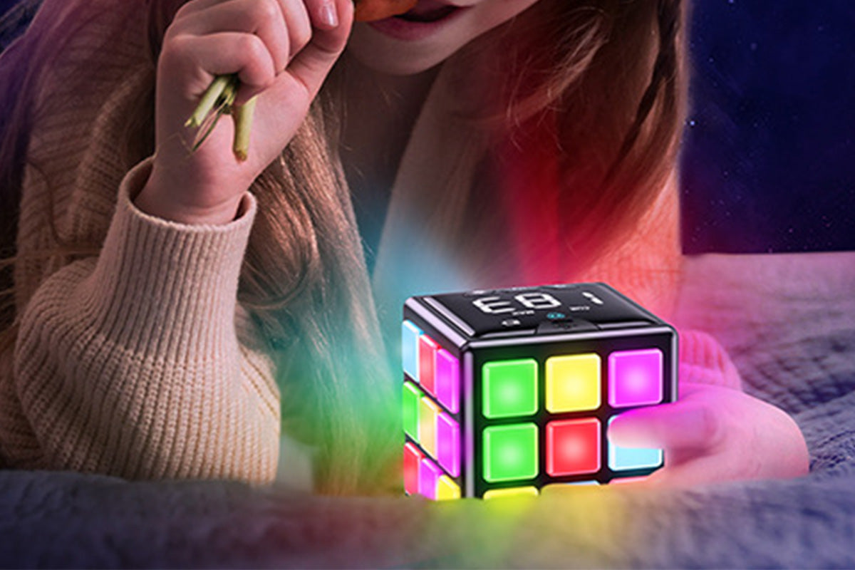 Rechargeable Game Handheld Cube 15 Fun Brain and Memory Games with Score Screen for Kids Teens
