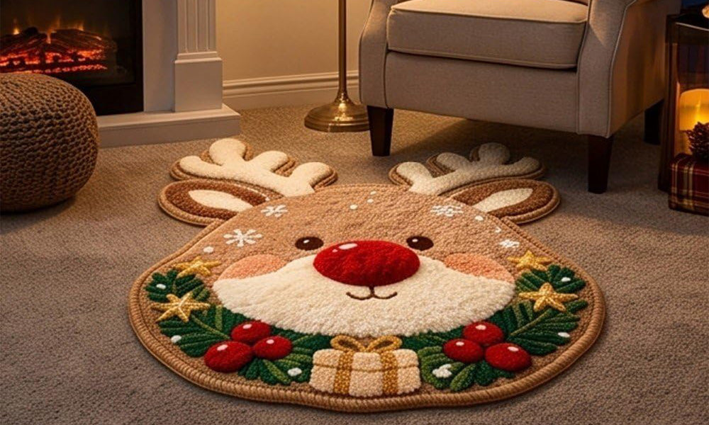 Soft Christmas Velvet Floor Mat with Non Slip Dot Backing