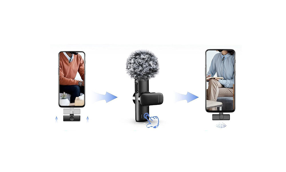 2-in-1 Wireless Lavalier Microphone Set for iPhone and Android Clip-On Plug and Play Mic for Vlog Interview Live Streaming