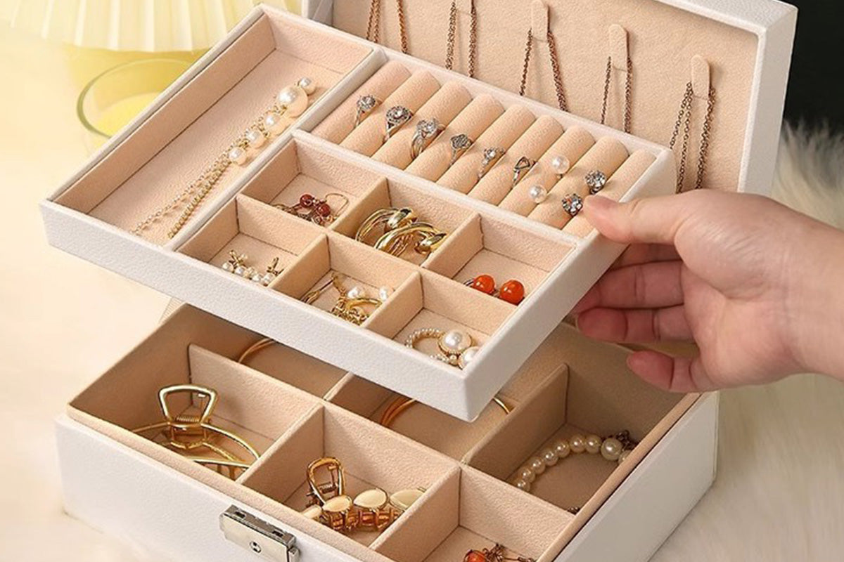 Jewellery Organiser Case Box Holder Storage Earring Ring Display with Lock and Key