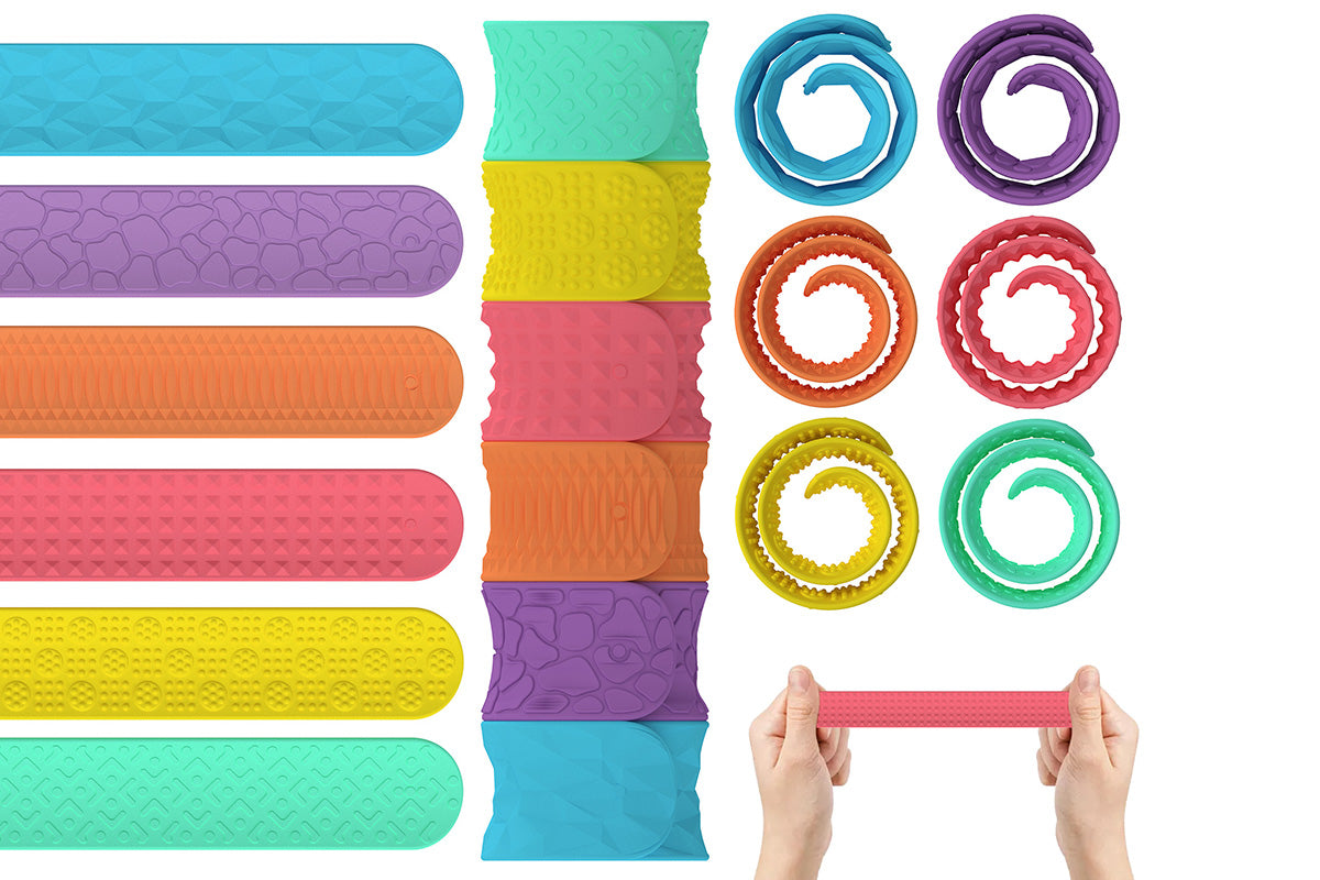 6 Pieces Sensory Textured Silicone Snap Bracelets Fidget Toys for Kids and Teens