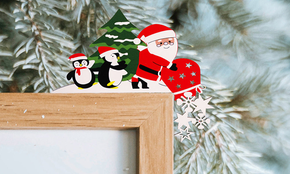 2 PCS Christmas Door Frame Decor Pair Penguin Santa Reindeer