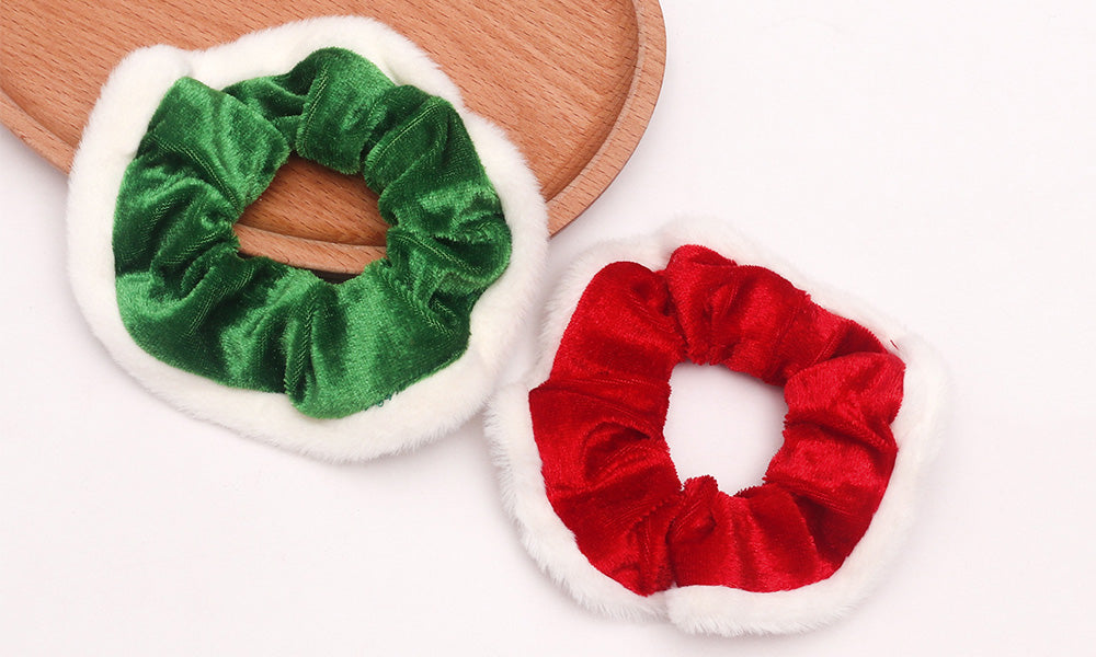 4 PCS Soft Polyester Christmas Ponytail Hair Ties in Red Green White