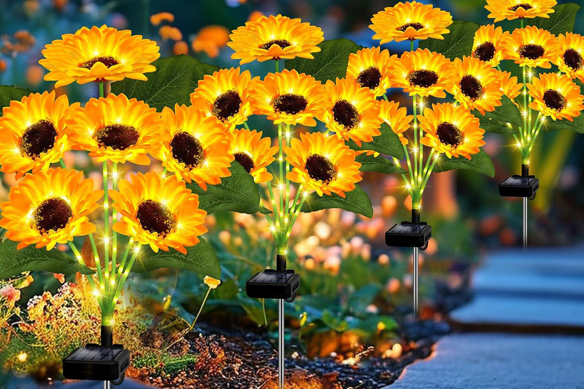 2 Pcs Solar Sunflower Lights for Outdoor Garden Patio Lawn Waterproof