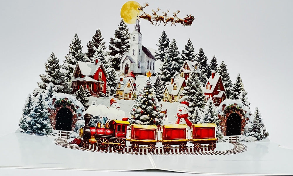 3 PCS 3D Night City Snowman Christmas Greeting Cards with Envelopes