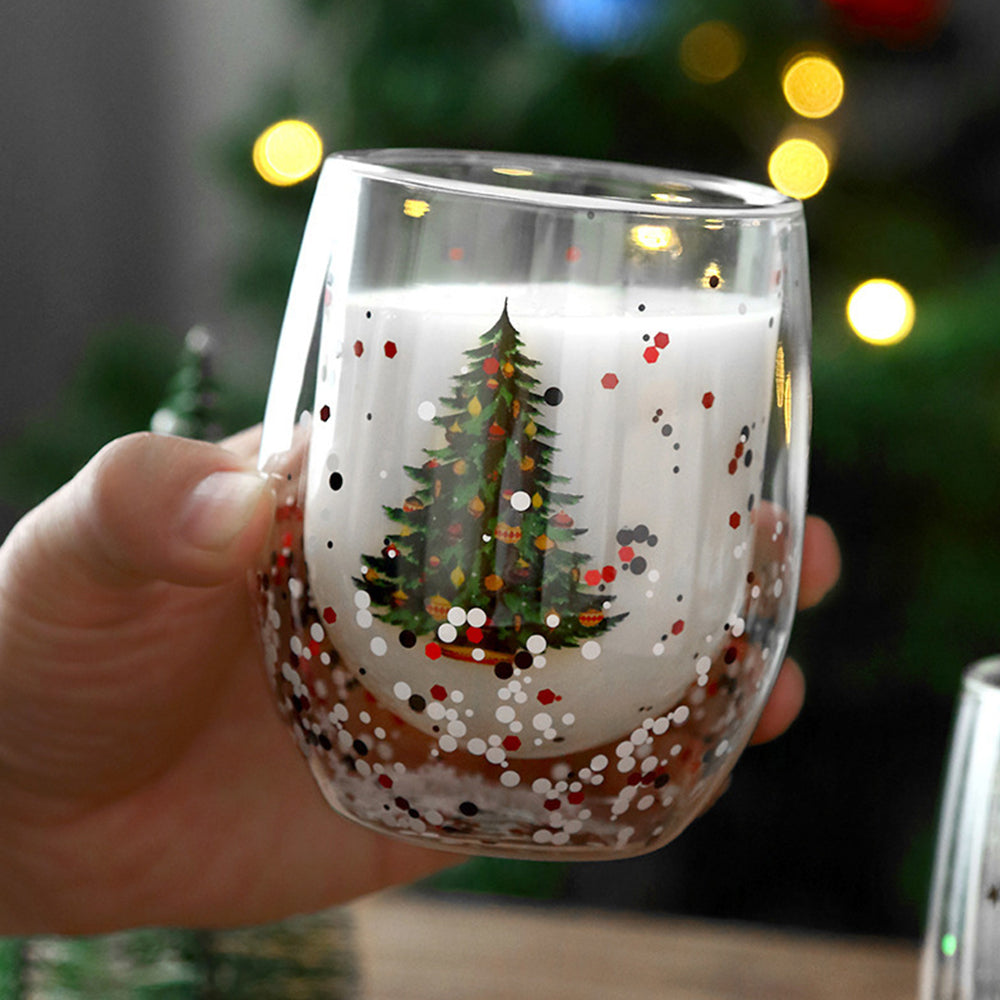 2Pcs 300ml Christmas Tree Double-Wall Coffee Glass Cups