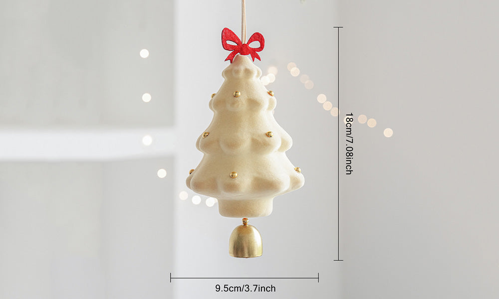 3PCS Flocked Christmas Tree Hanging Ornaments with Bell Pendants