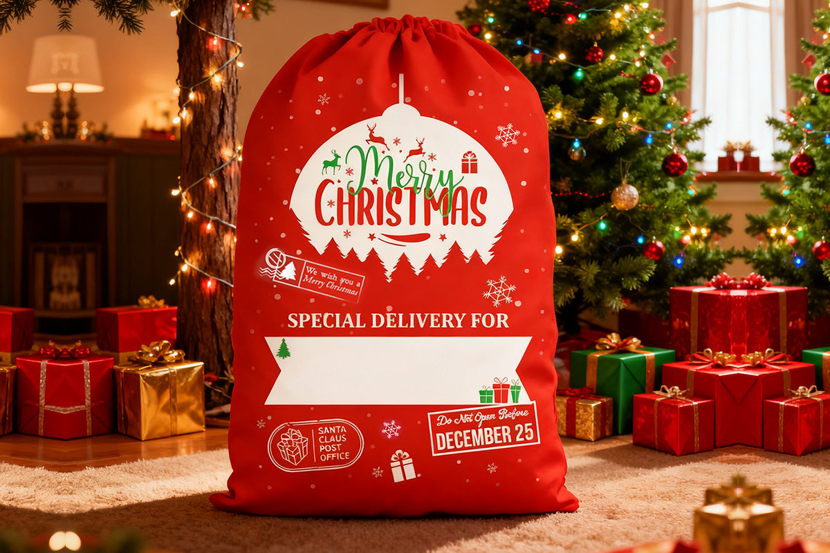 2Pcs Christmas Gift Canvas Bags Santa Sacks Drawstring Christmas