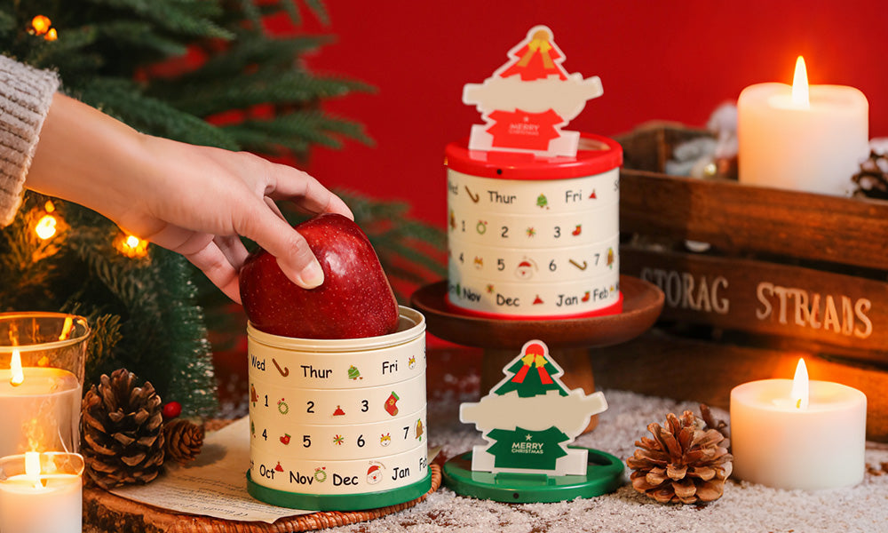 Christmas Apple Gift Box with Rotating Calendar and Storage Compartment