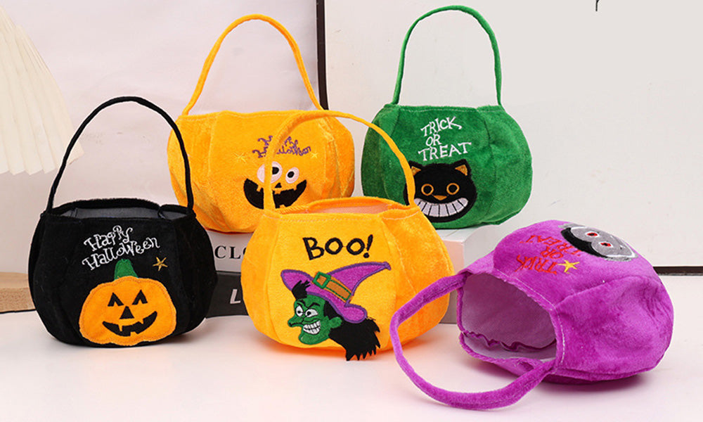 5 PCS Plush Cartoon Pumpkin Bags for Halloween Candy Toys and Gifts