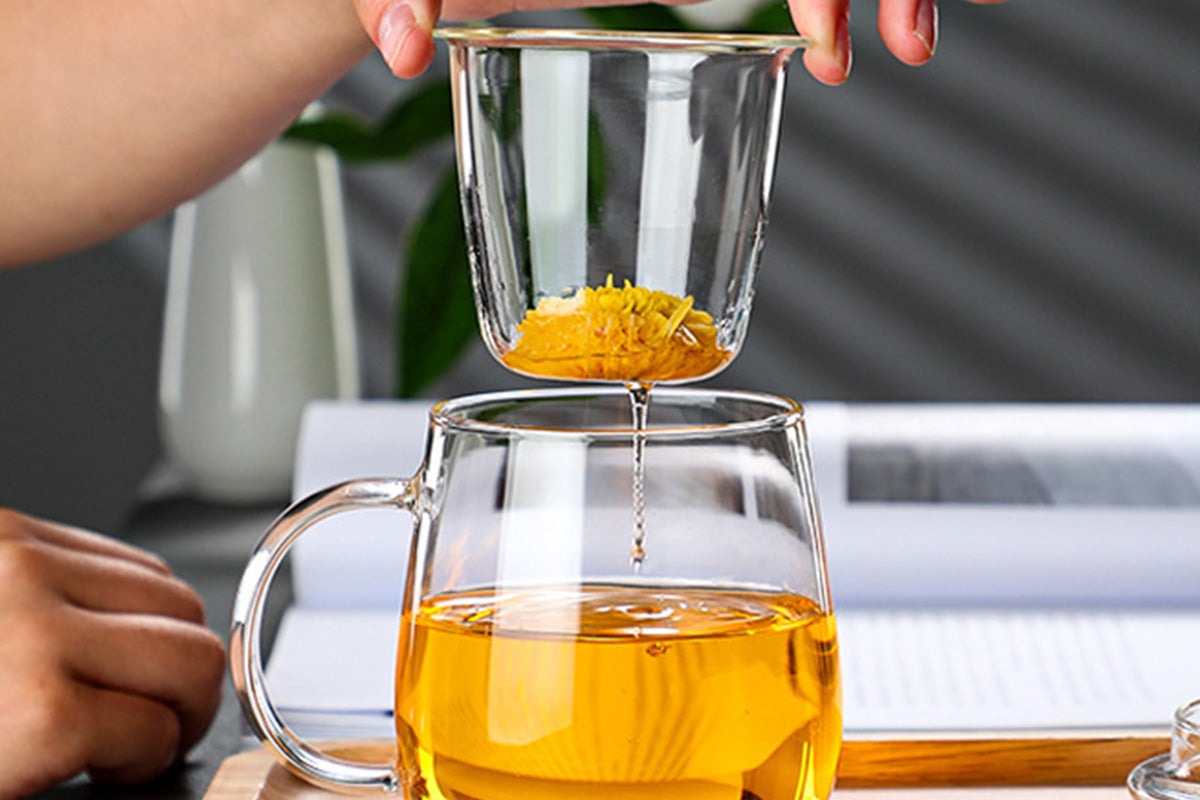 Glass Tea Cup with Infuser and Lid Borosilicate Tea Mug for Loose Leaf Tea