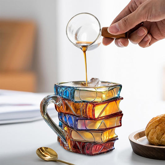 300ml Painted Book Mug Novelty Glass Coffee Cup for for Book Lover