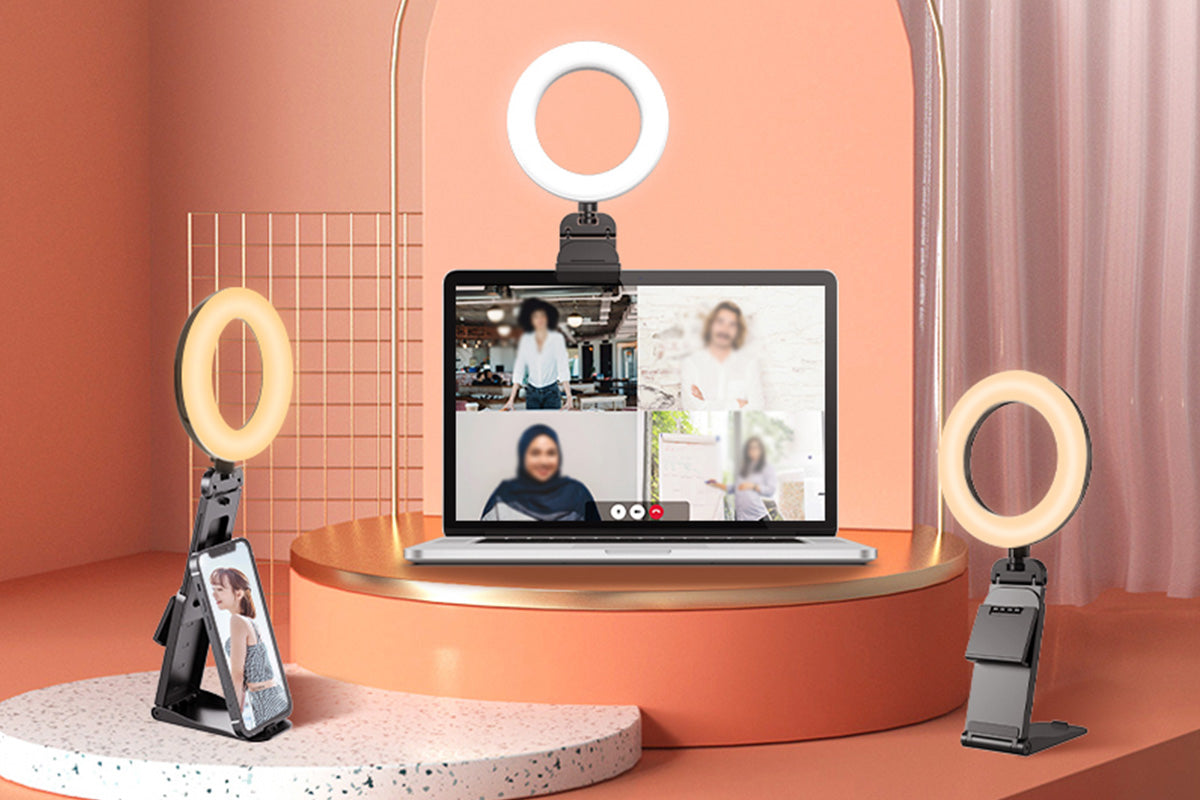 Ring Light with Stand for Desk Clip On LED Selfie Light Desktop for Zoom Meeting