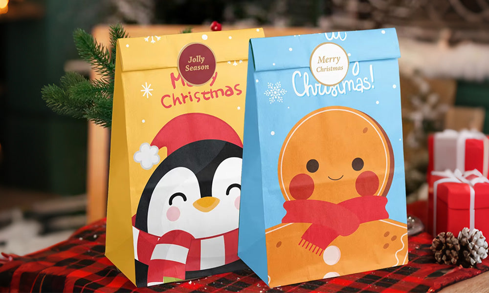 24PCS Christmas Flat Top Paper Gift Bags for Christmas Eve Apples