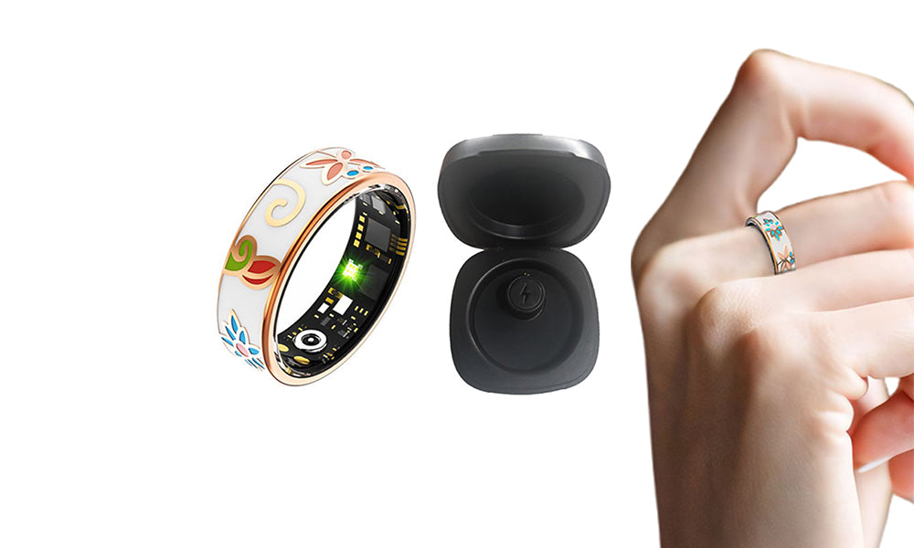 Bluetooth Vntage Enamel Style Smart Ring Water Resistant Fitness Health Tracker