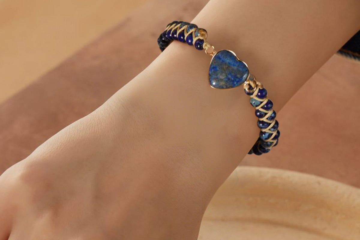 Handmade Natural Stone Beaded Bracelet Adjustable Woven Bangle