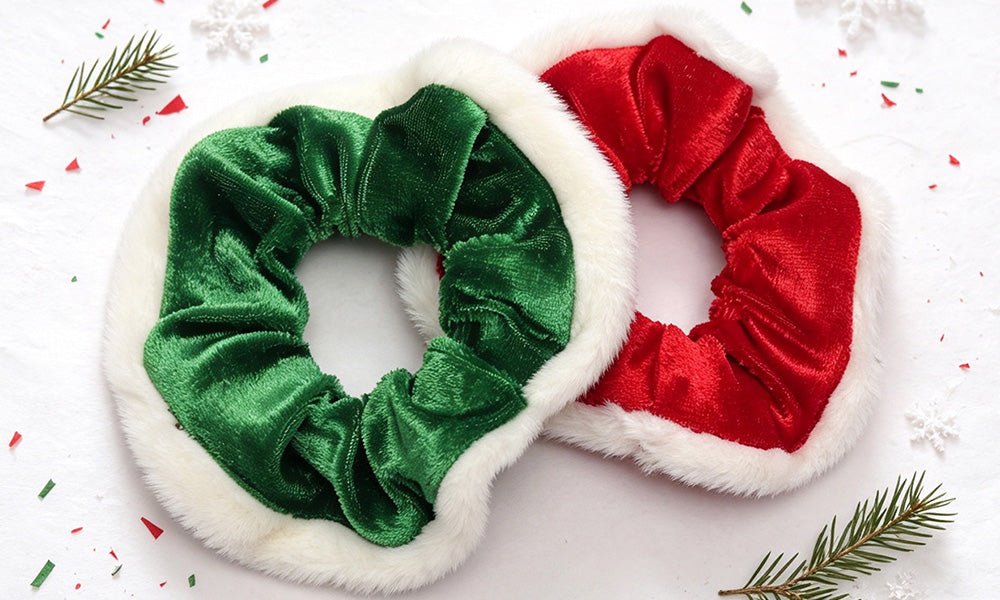 4 PCS Soft Polyester Christmas Ponytail Hair Ties in Red Green White