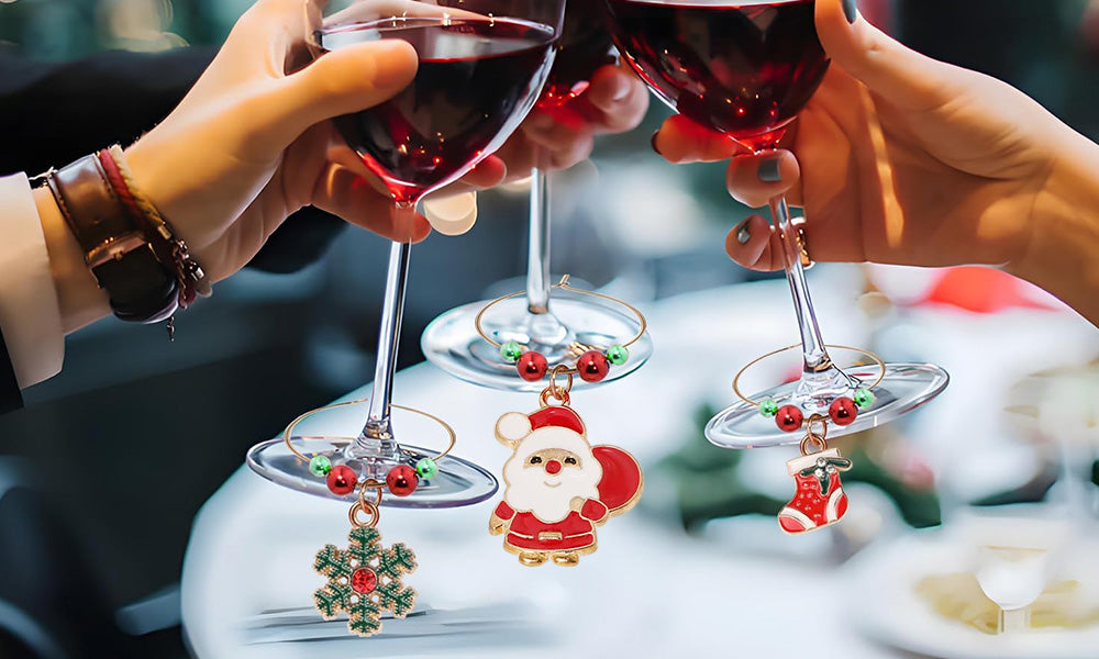 20 PCS Zinc Alloy Christmas Ocean Letter Wine Glass Marker Rings with Bag