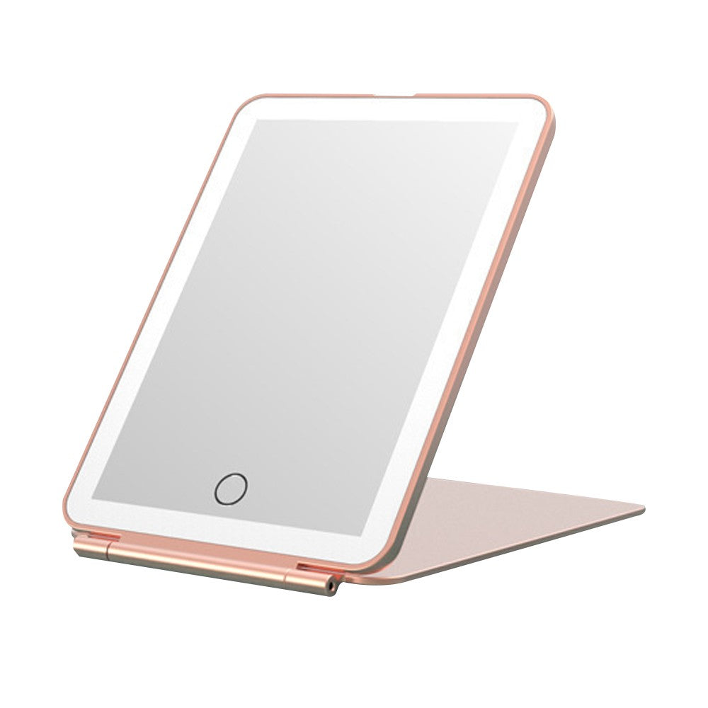 Folding Light up Makeup Mirror USB Dimmable Vanity Mirror with LED Light - Pink