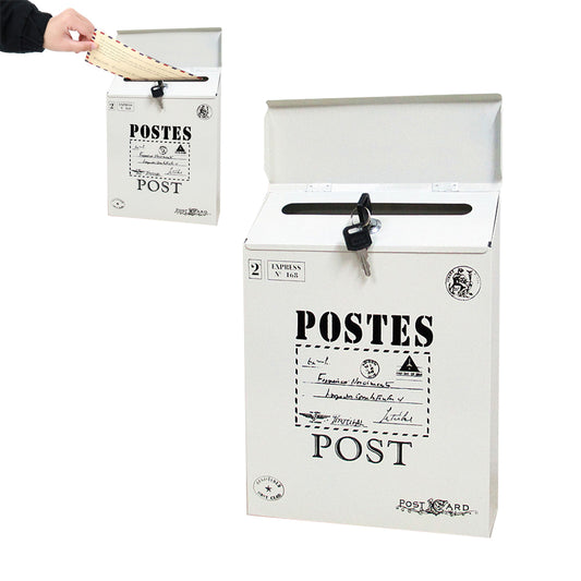 Locking Metal Mailbox Wall Mounted Key Lock Drop Mail Box Pastoral Style - Beige