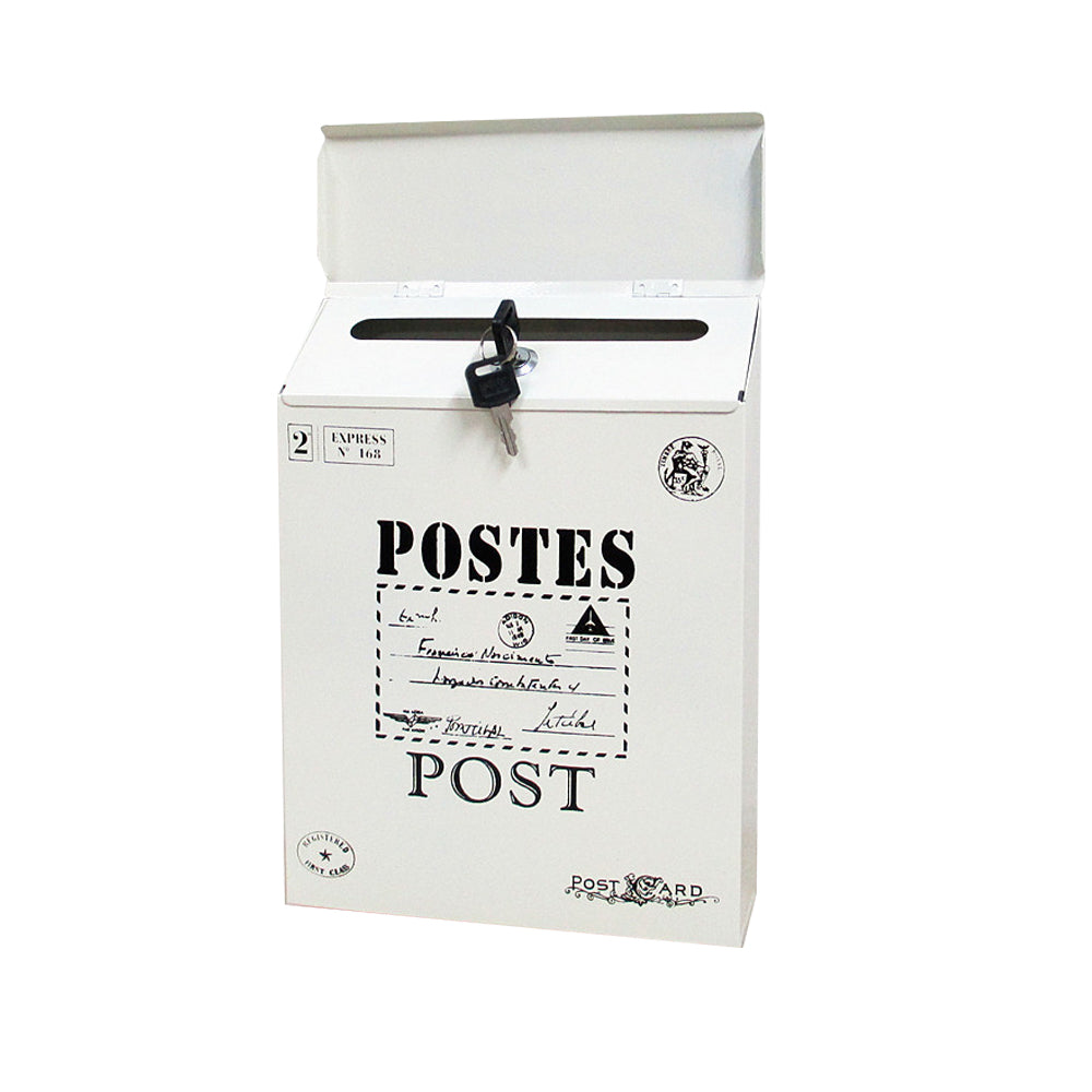 Locking Metal Mailbox Wall Mounted Key Lock Drop Mail Box Pastoral Style - Beige