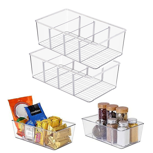 Set of 2 Plastic Storage Bins Container for Pantry Kitchen Fridge Organizer