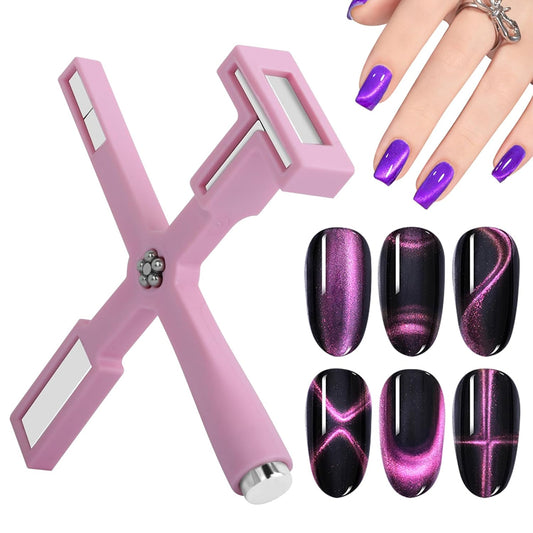 5-in-1 Cat Eye Magnet Tool Cross Strong Magnetic Multifunctional Nail Tool-Pink