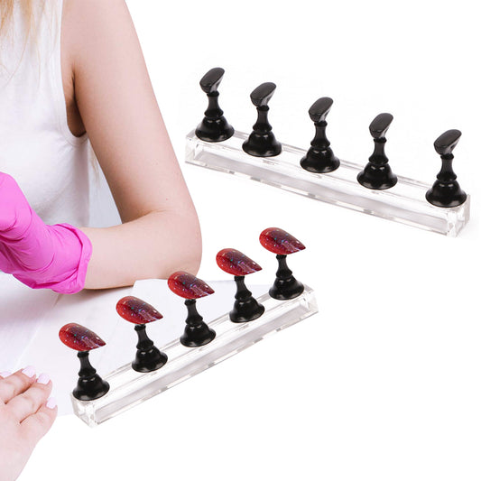 2 Set Nail Art Painting Practice Display Stand Magnetic Fake Nails Holder-Black