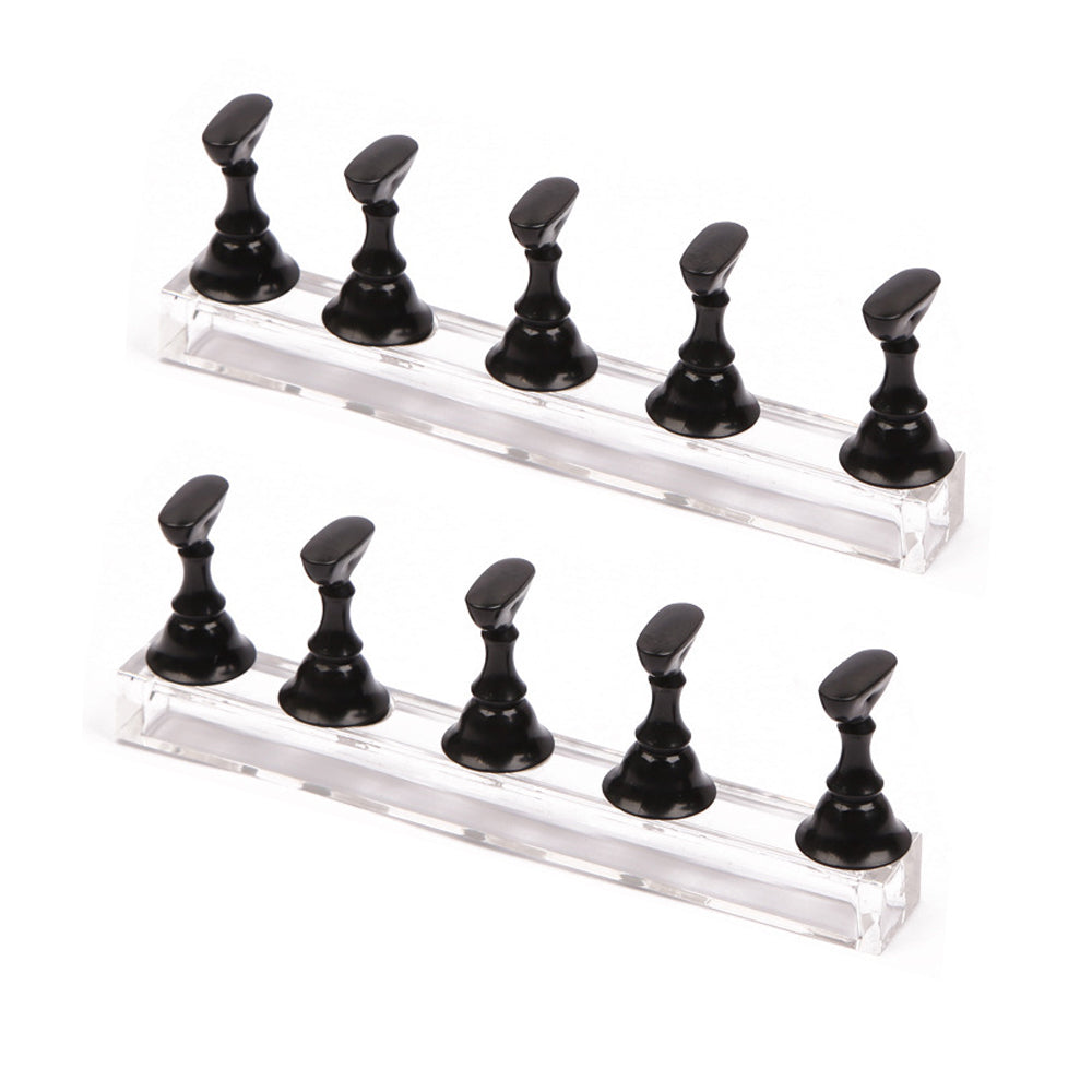 2 Set Nail Art Painting Practice Display Stand Magnetic Fake Nails Holder-Black
