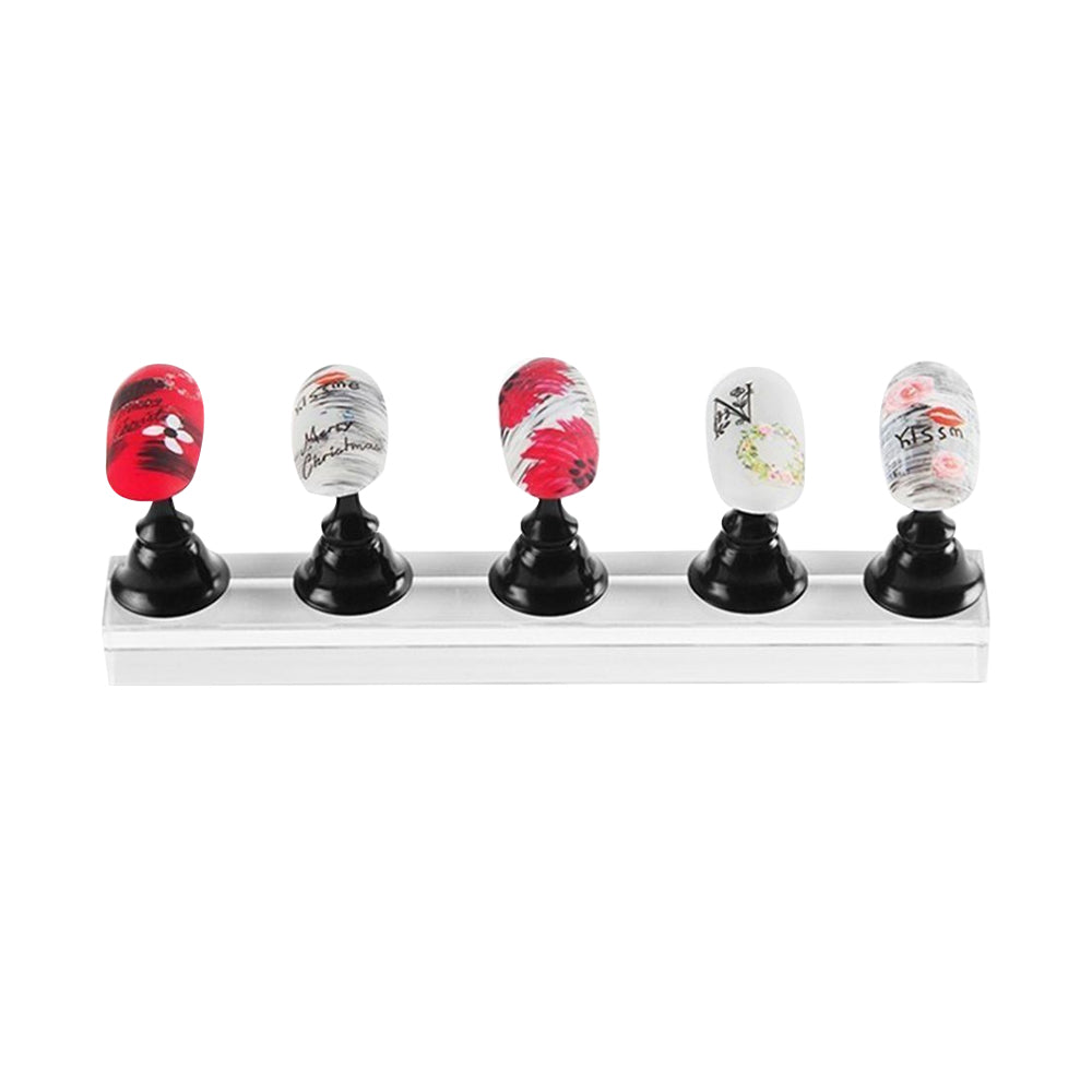 2 Set Nail Art Painting Practice Display Stand Magnetic Fake Nails Holder-Black