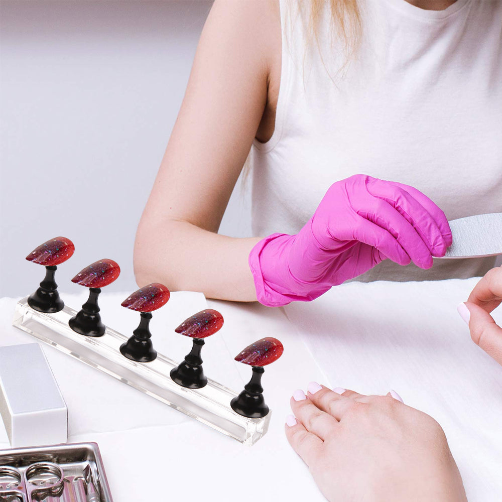 2 Set Nail Art Painting Practice Display Stand Magnetic Fake Nails Holder-Black