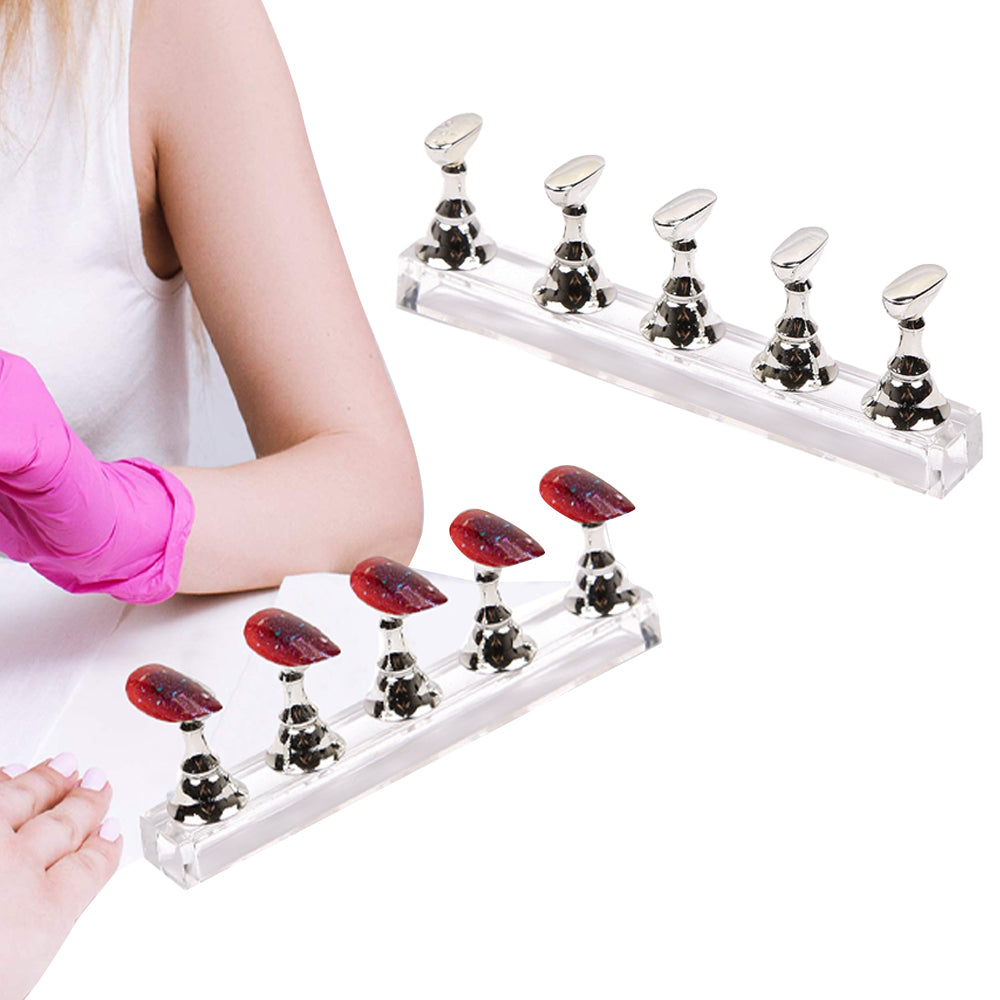 2 Set Nail Art Painting Practice Display Stand Magnetic Fake Nails Holder-Silver