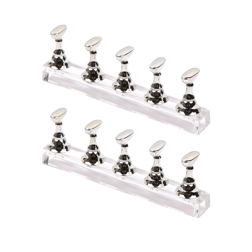 2 Set Nail Art Painting Practice Display Stand Magnetic Fake Nails Holder-Silver
