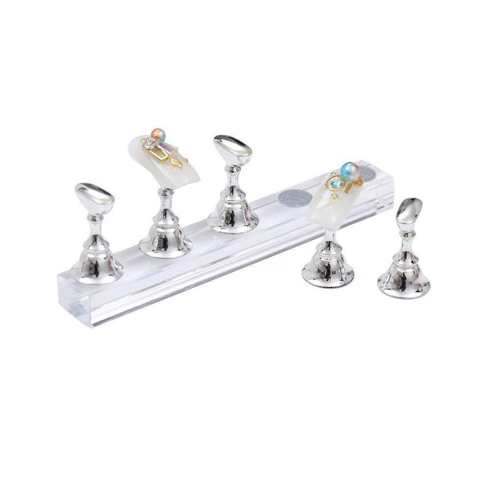 2 Set Nail Art Painting Practice Display Stand Magnetic Fake Nails Holder-Silver