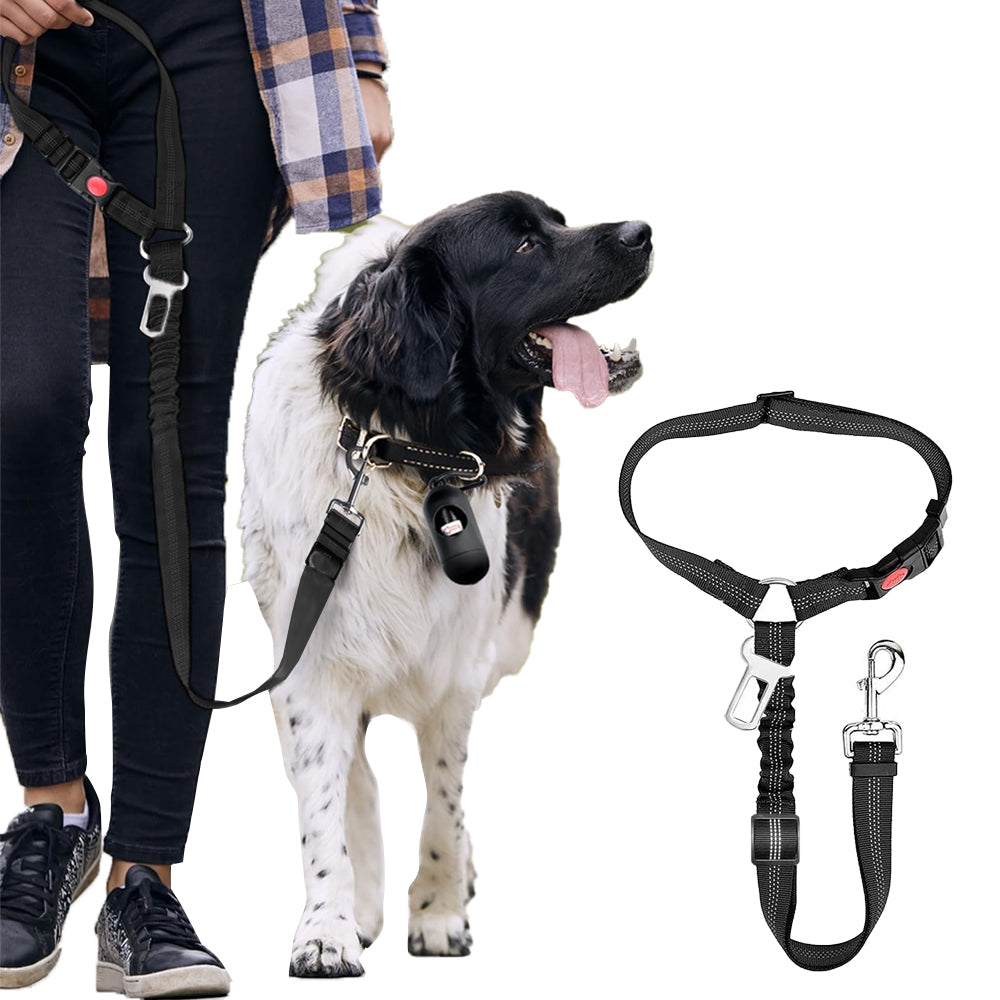 Removable Dog Seat Belt Harness for Car Adjustable High Elastic Bungee - Black