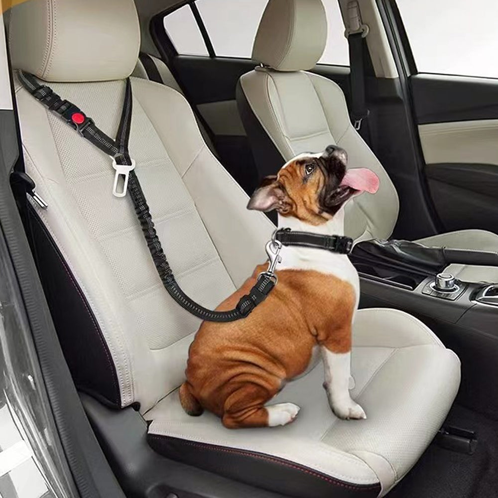2Pcs Removable Dog Seat Belt Harness for Car Adjustable Elastic Bungee - Black