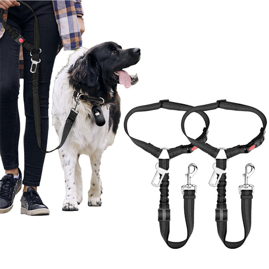 2Pcs Removable Dog Seat Belt Harness for Car Adjustable Elastic Bungee - Black