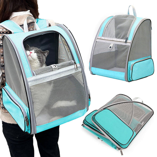 Cat Backpack Carrier Portable Breathable Foldable Outdoor Travel Pet Bag - Blue