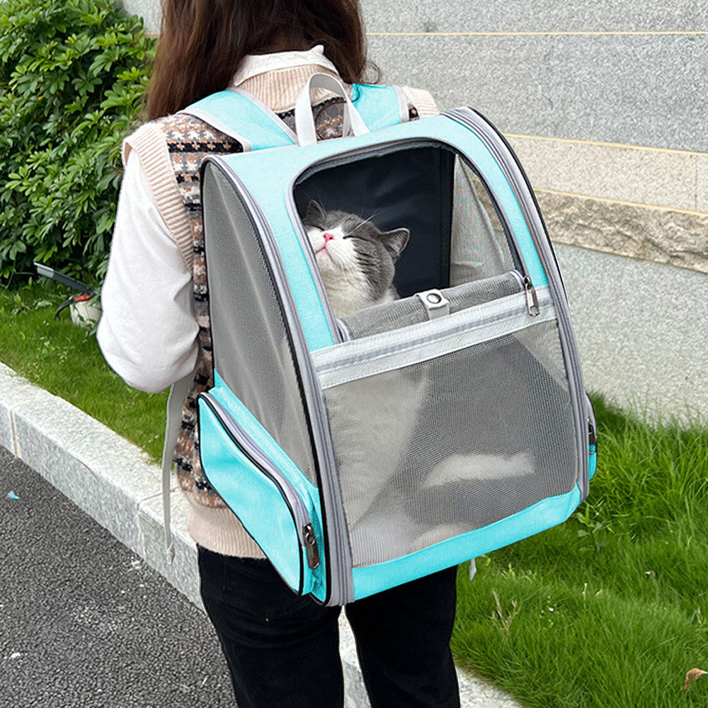 Cat Backpack Carrier Portable Breathable Foldable Outdoor Travel Pet Bag - Blue