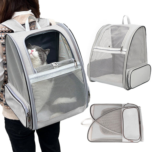 Cat Backpack Carrier Portable Breathable Foldable Outdoor Travel Pet Bag - Grey