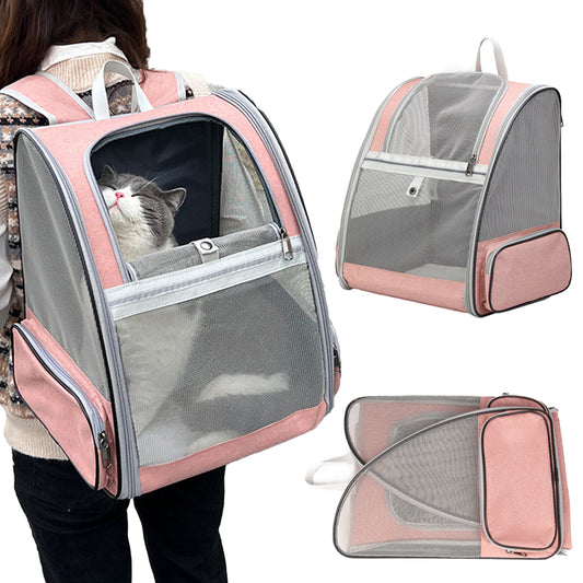 Cat Backpack Carrier Portable Breathable Foldable Outdoor Travel Pet Bag - Pink